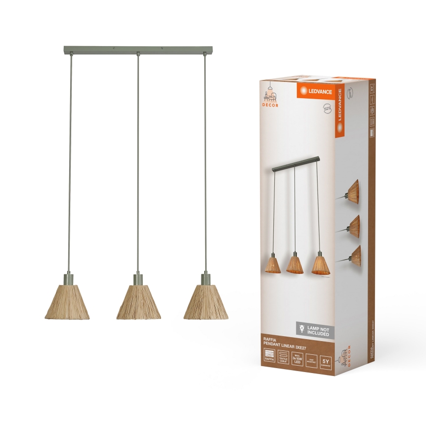 Ledvance - Κρεμαστό φωτιστικό οροφής DECOR RAFFIA 3xE27/15W/230V ίνες raffia