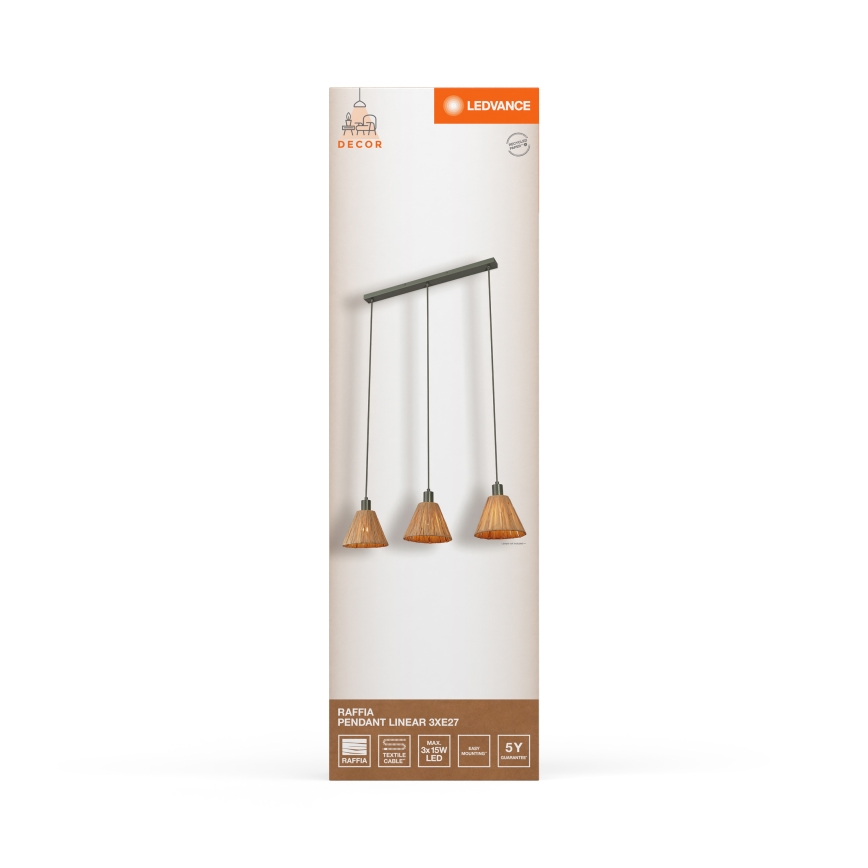 Ledvance - Κρεμαστό φωτιστικό οροφής DECOR RAFFIA 3xE27/15W/230V ίνες raffia