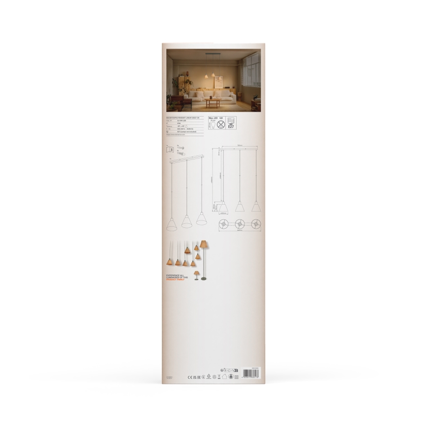 Ledvance - Κρεμαστό φωτιστικό οροφής DECOR RAFFIA 3xE27/15W/230V ίνες raffia