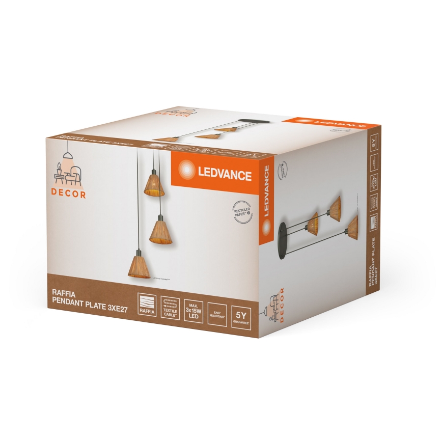 Ledvance - Κρεμαστό φωτιστικό οροφής DECOR RAFFIA 3xE27/15W/230V ίνες raffia