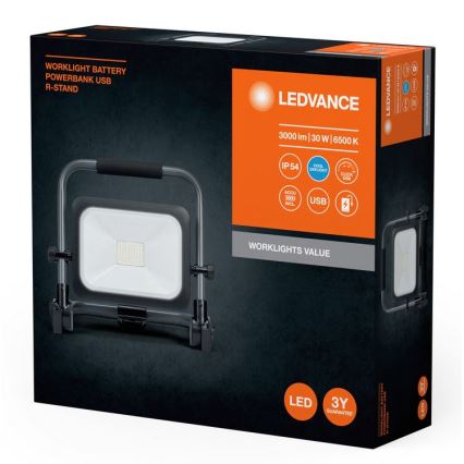 Ledvance - LED Ρυθμιζόμενος εξωτερικός επαναφορτιζόμενος προβολέας WORKLIGHT BATTERY LED/30W/5V 2200 mAh IP54