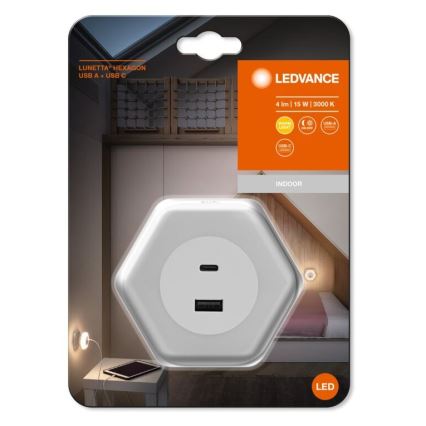 Ledvance - Φως Πλοήγησης πρίζας LED with USB LUNETTA LED/15W/230V