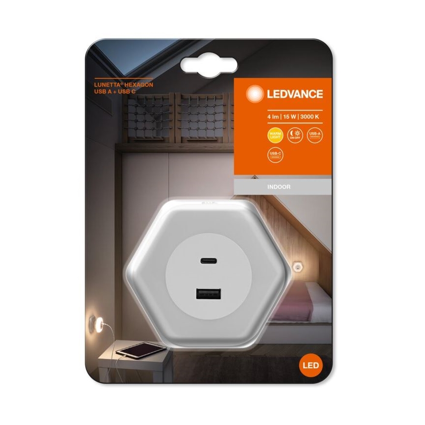 Ledvance - Φως Πλοήγησης πρίζας LED with USB LUNETTA LED/15W/230V