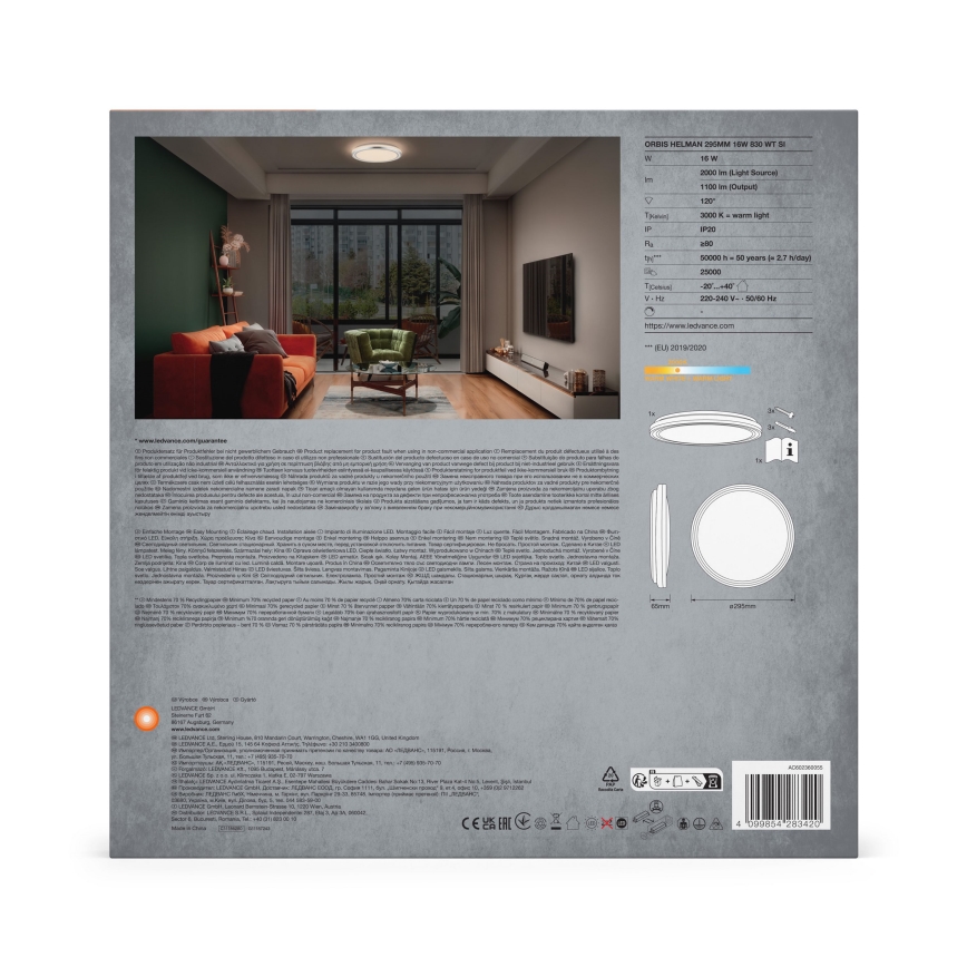Ledvance - Φωτιστικό οροφής LED ORBIS HELMAN LED/16W/230V διάμετρος 29,5 cm ασημί