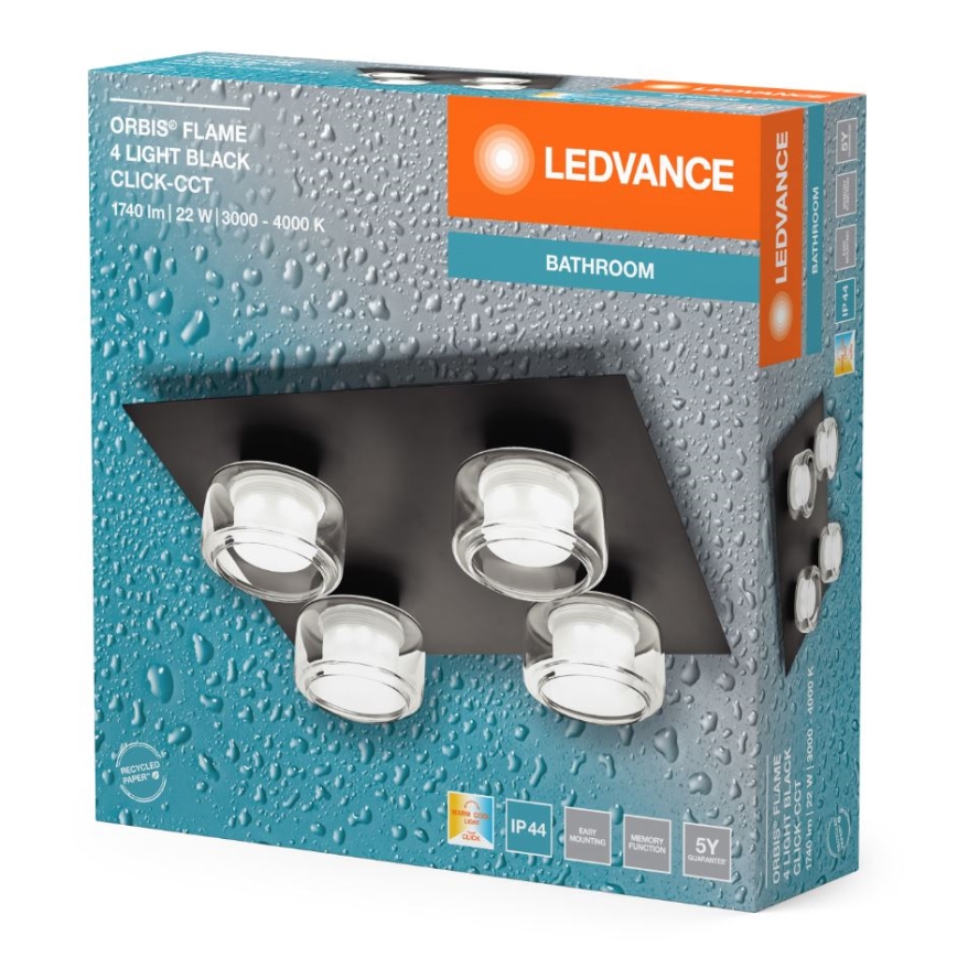 Ledvance - Φωτιστικό οροφής μπάνιου LED ORBIS FLAME 4xLED/5,5W/230V 3000/4000K IP44 μαύρο
