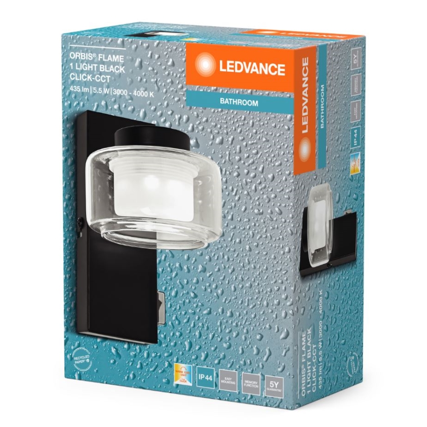 Ledvance - Φωτιστικό τοίχου μπάνιου LED ORBIS FLAME LED/5,5W/230V 3000/4000K IP44 μαύρο