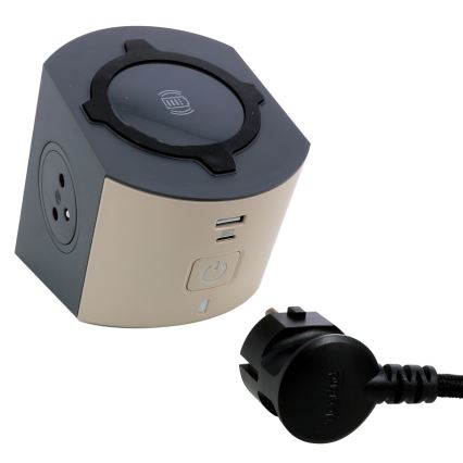 Legrand 049402 - Πολύπριζο με διακόπτη 2Z Type E + USB-A + USB-C και ασύρματη φόρτιση 10W 2m καφέ
