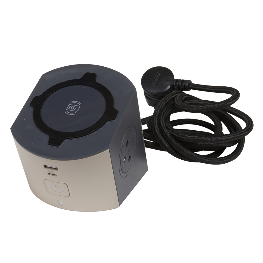 Legrand 049402 - Πολύπριζο με διακόπτη 2Z Type E + USB-A + USB-C και ασύρματη φόρτιση 10W 2m καφέ