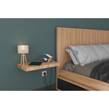 Legrand 049402 - Πολύπριζο με διακόπτη 2Z Type E + USB-A + USB-C και ασύρματη φόρτιση 10W 2m καφέ