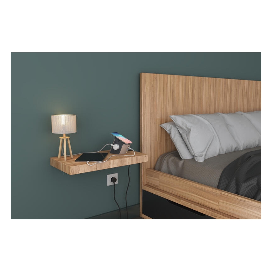 Legrand 049402 - Πολύπριζο με διακόπτη 2Z Type E + USB-A + USB-C και ασύρματη φόρτιση 10W 2m καφέ