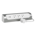 Legrand 049406 - Καλώδιο επέκτασης με 3 υποδοχές, τύπου E, με USB-A και USB-C, 1m, ασημί/λευκό