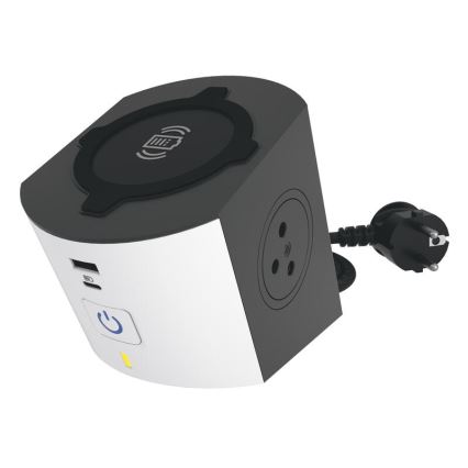 Legrand 049412 - Πολύπριζο με διακόπτη 2Z Type E + USB-A + USB-C και ασύρματη φόρτιση 10W 2m λευκό