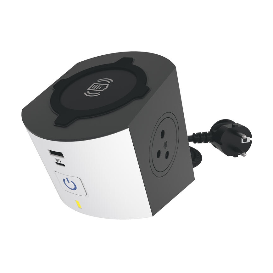 Legrand 049412 - Πολύπριζο με διακόπτη 2Z Type E + USB-A + USB-C και ασύρματη φόρτιση 10W 2m λευκό