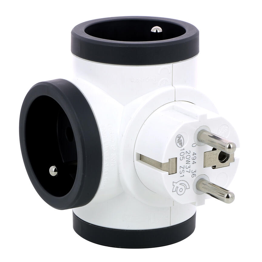 Legrand 049436 - Πολύπριζο swivel 3Z Type E λευκό/μαύρο