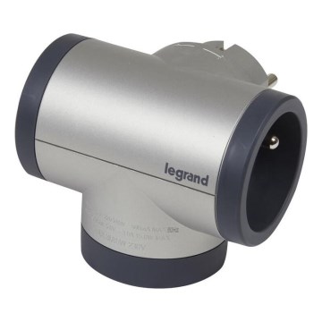 Legrand 049439 - Πολύπριζο με περιστροφή 2Z Type E + USB-A + USB-C ασημί/μαύρο