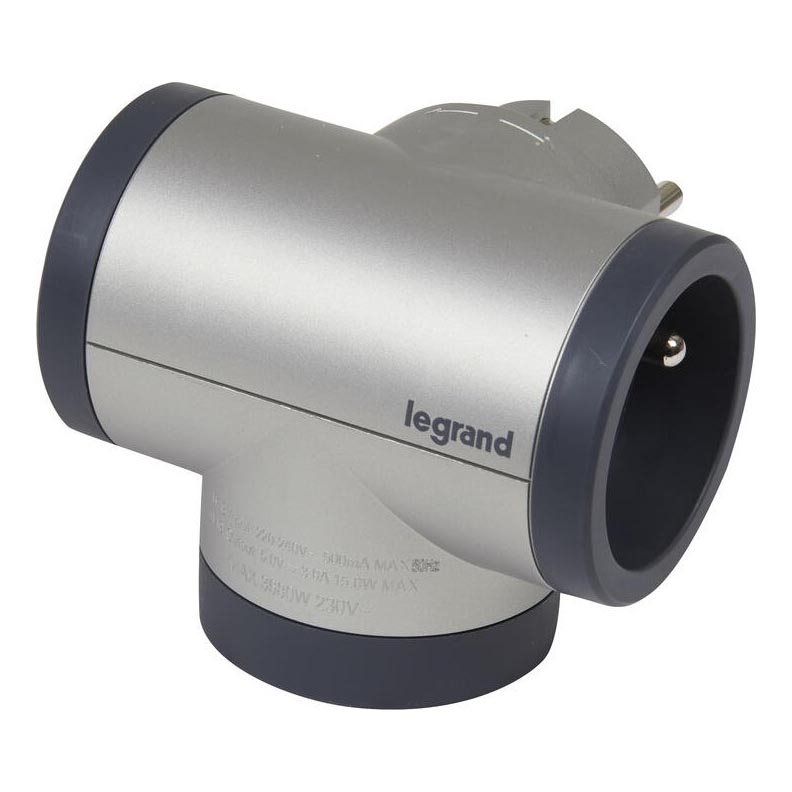 Legrand 049439 - Πολύπριζο με περιστροφή 2Z Type E + USB-A + USB-C ασημί/μαύρο