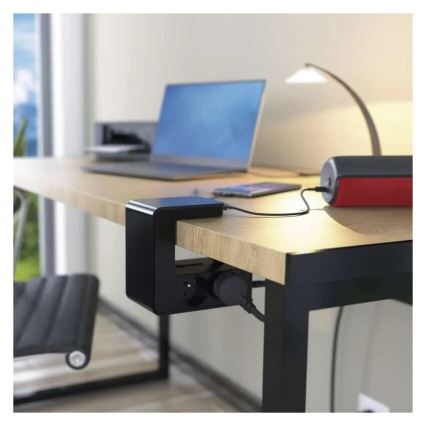 Legrand 050412 -  Πολύπριζο με διακόπτη για τραπέζι  4Z Type E + 2x USB-A 1,5m μαύρο