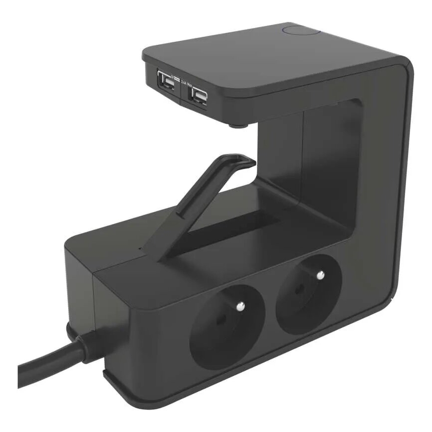 Legrand 050412 -  Πολύπριζο με διακόπτη για τραπέζι  4Z Type E + 2x USB-A 1,5m μαύρο