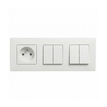 Legrand - 2x διπλός σειριακός διακόπτης αρ. 5 και οικιακή πρίζα με πλαίσιο NILOE STEP 250V λευκή