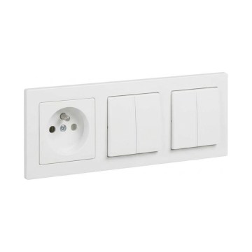 Legrand - 2x Διπλός σειριακός διακόπτης αρ. 5 και οικιακή πρίζα με πλαίσιο SUNO 250V σε λευκό