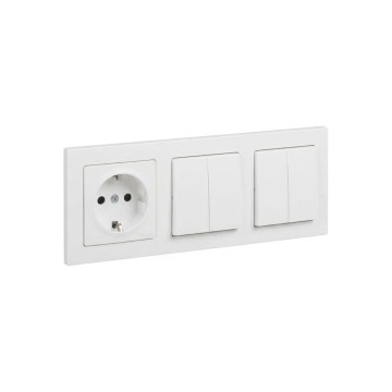 Legrand - 2x διπλός σειριακός διακόπτης č. 5 και οικιακή πρίζα SCHUKO με πλαίσιο SUNO 250V λευκή