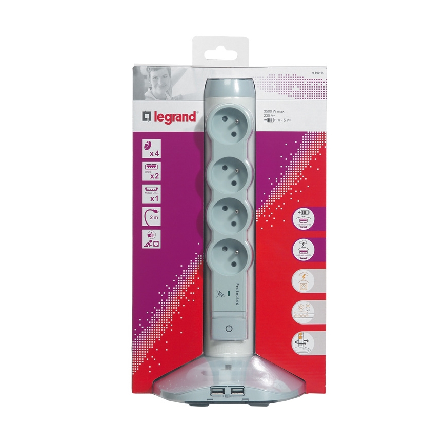 Legrand 50014 - Στήλη εξωτερικού χώρου με πρίζες 230V/16A, 4x2P+T + 3xUSB, 2M