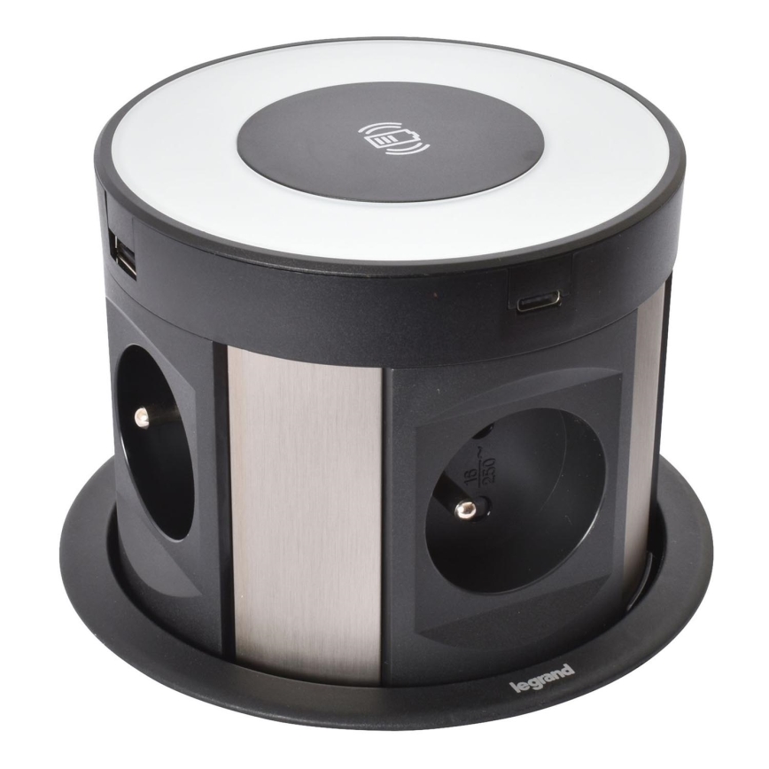 Legrand 654981 - Πολύπριζο γραφείου 4x230V + 2xUSB-A + 2xUSB-C + wireless charging