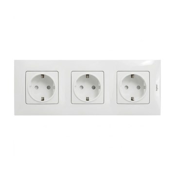 Legrand - Τριπλή οικιακή πρίζα SCHUKO με πλαίσιο NILOE 250V λευκή