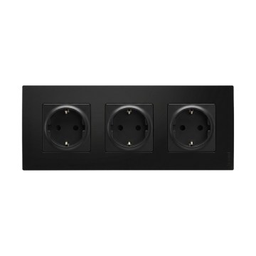 Legrand - Τριπλή οικιακή πρίζα SCHUKO με πλαίσιο NILOE 250V μαύρη