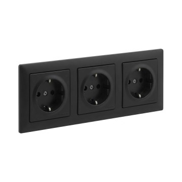 Legrand - Τριπλή οικιακή πρίζα SCHUKO με πλαίσιο SUNO 250V μαύρη