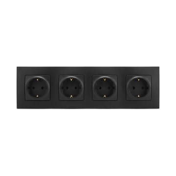 Legrand - Τετραπλή οικιακή πρίζα SCHUKO με πλαίσιο NILOE 250V μαύρη