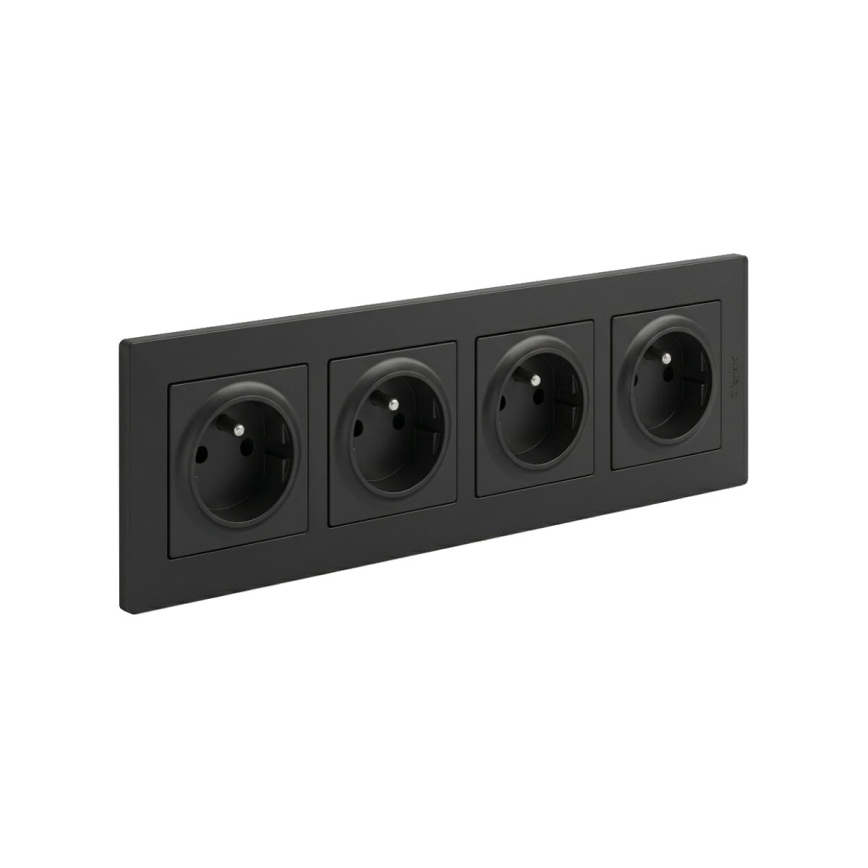 Legrand - Τετραπλή οικιακή πρίζα με πλαίσιο NILOE STEP 250V μαύρη