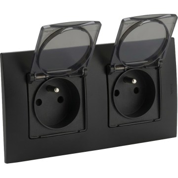 Legrand - Διπλή εξωτερική πρίζα NILOE 250V/16A IP44 με πλαίσιο, μαύρη