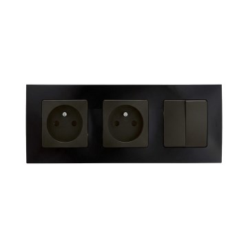 Legrand - Διπλή οικιακή πρίζα και διπλός σειριακός διακόπτης αρ. 5 με πλαίσιο NILOE 250V μαύρο