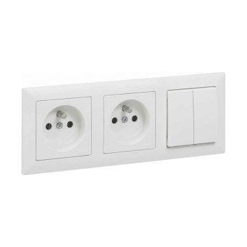 Legrand - Διπλή οικιακή πρίζα και διπλός σειριακός διακόπτης αρ. 5 με πλαίσιο SUNO 250V σε λευκό
