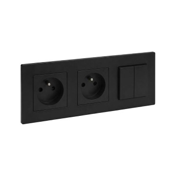 Legrand - Διπλή οικιακή πρίζα και διπλός σειριακός διακόπτης č. 5 με πλαίσιο NILOE STEP 250V μαύρο