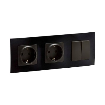 Legrand - Διπλή οικιακή πρίζα SCHUKO και διπλός σειριακός διακόπτης αρ. 5 με πλαίσιο NILOE 250V λευκό