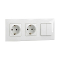 Legrand - Διπλή οικιακή πρίζα SCHUKO και διπλός σειριακός διακόπτης αρ. 5 με πλαίσιο NILOE 250V λευκό