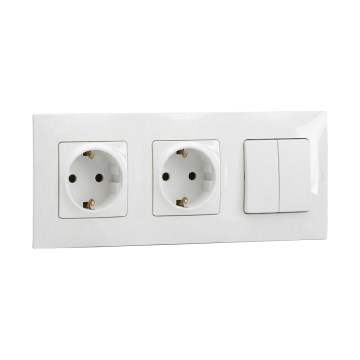 Legrand - Διπλή οικιακή πρίζα SCHUKO και διπλός σειριακός διακόπτης αρ. 5 με πλαίσιο NILOE 250V λευκό