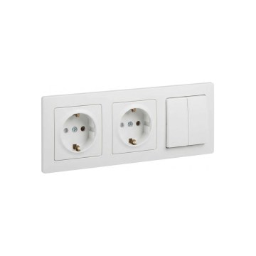 Legrand - Διπλή οικιακή πρίζα SCHUKO και διπλός σειριακός διακόπτης αρ. 5 με πλαίσιο SUNO, 250V, λευκό