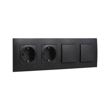 Legrand - Διπλή οικιακή πρίζα SCHUKO και διπλός μονοπολικός διακόπτης αρ. 1 με πλαίσιο NILOE 250V σε μαύρο