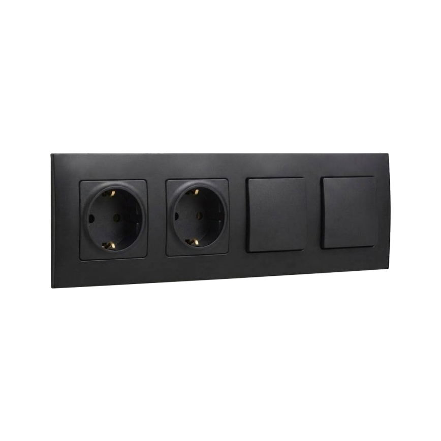 Legrand - Διπλή οικιακή πρίζα SCHUKO και διπλός μονοπολικός διακόπτης αρ. 1 με πλαίσιο NILOE 250V σε μαύρο