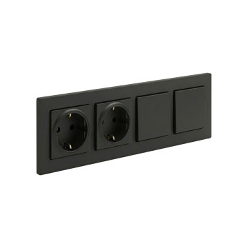 Legrand - Διπλή οικιακή πρίζα SCHUKO και διπλός μονοπολικός διακόπτης αρ. 1 με πλαίσιο NILOE STEP 250V μαύρο