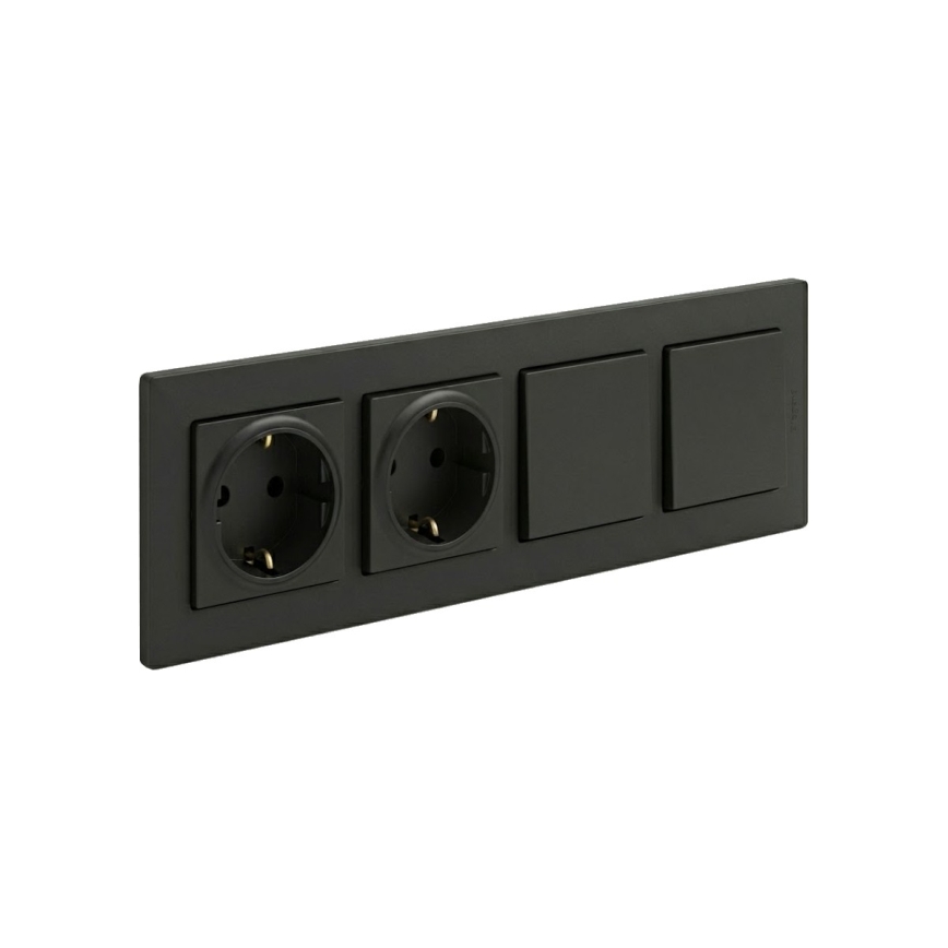 Legrand - Διπλή οικιακή πρίζα SCHUKO και διπλός μονοπολικός διακόπτης αρ. 1 με πλαίσιο NILOE STEP 250V μαύρο