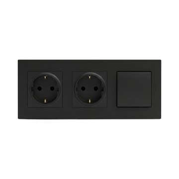 Legrand - Διπλή οικιακή πρίζα SCHUKO και μονοπολικός διακόπτης αρ. 1 NILOE STEP 250V μαύρο