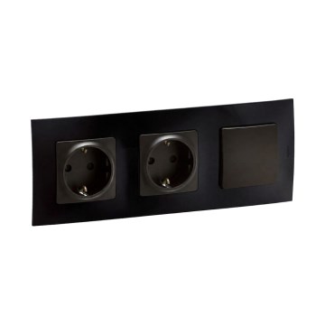 Legrand - Διπλή οικιακή πρίζα SCHUKO και μονοπολικός διακόπτης αρ. 1 με πλαίσιο NILOE 250V, μαύρο