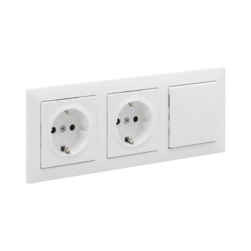Legrand - Διπλή οικιακή πρίζα SCHUKO και μονοπολικός διακόπτης αρ. 1 με πλαίσιο SUNO 250V σε λευκό
