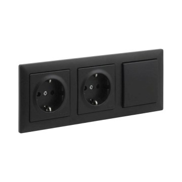 Legrand - Διπλή οικιακή πρίζα SCHUKO και μονοπολικός διακόπτης αρ. 1 με πλαίσιο SUNO 250V μαύρο
