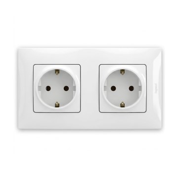 Legrand - Διπλή οικιακή πρίζα SCHUKO με πλαίσιο NILOE 250V λευκή