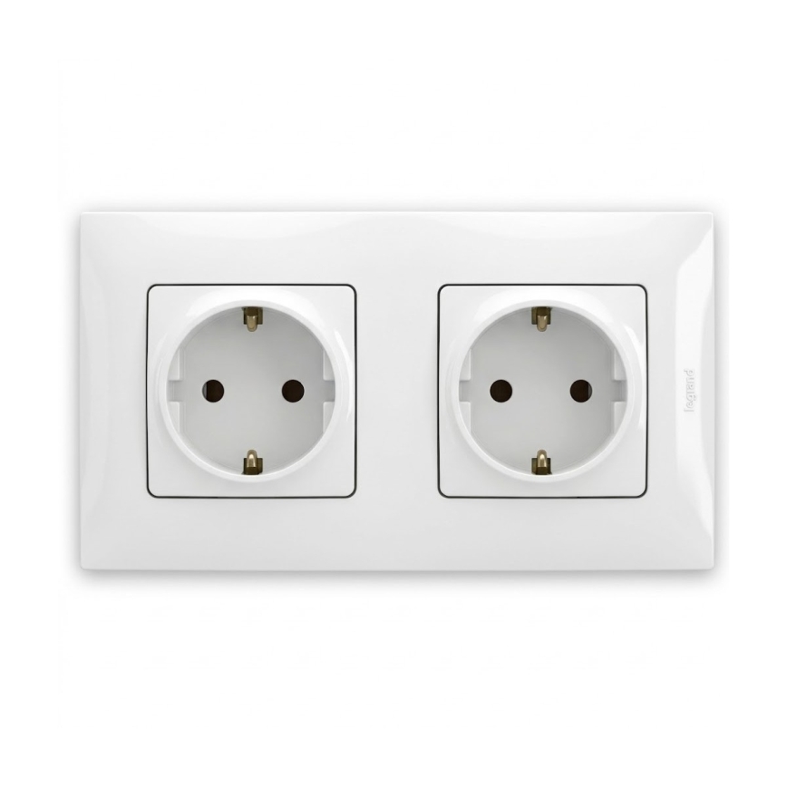Legrand - Διπλή οικιακή πρίζα SCHUKO με πλαίσιο NILOE 250V λευκή